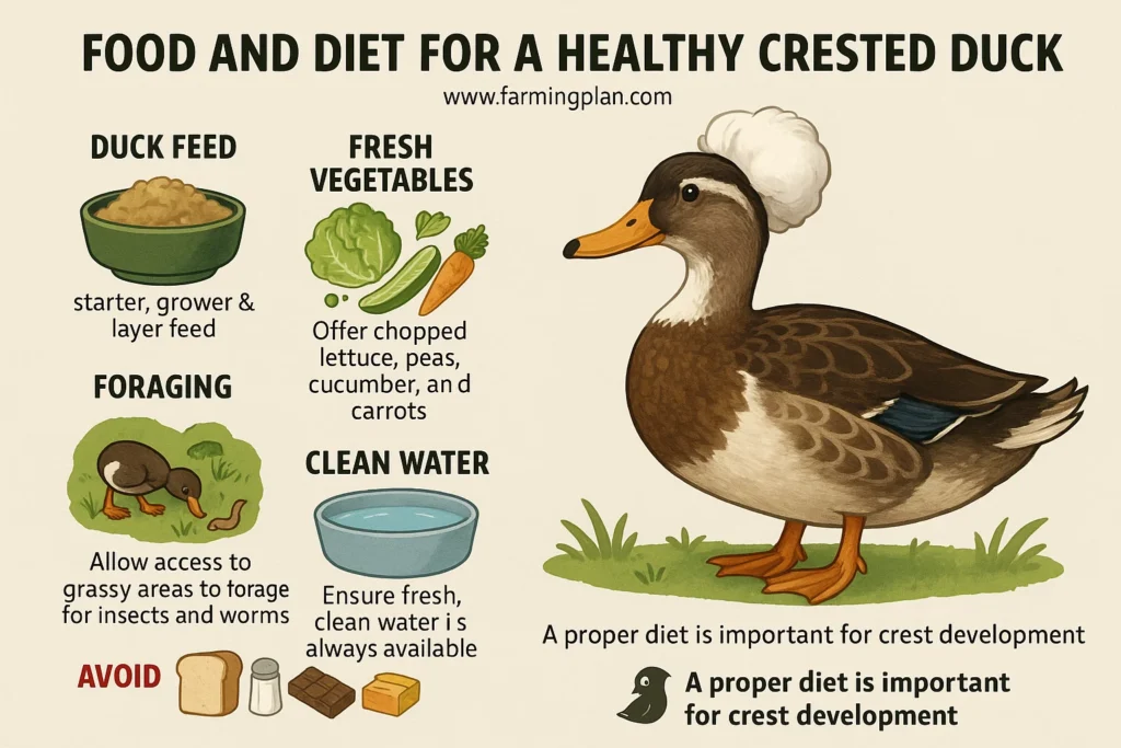 food and diet for a healthy crested duck