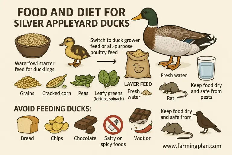 food and diet for silver appleyard ducks