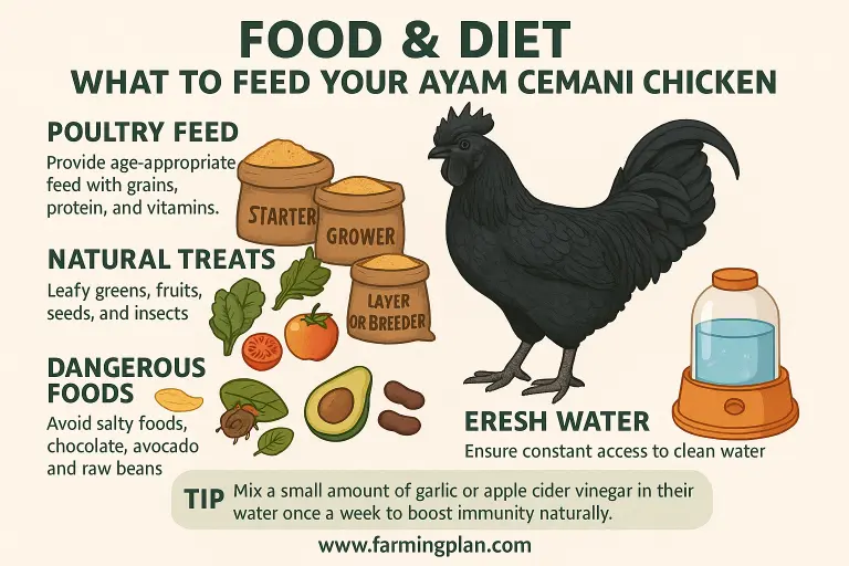 food and diet of ayam cemani chicken