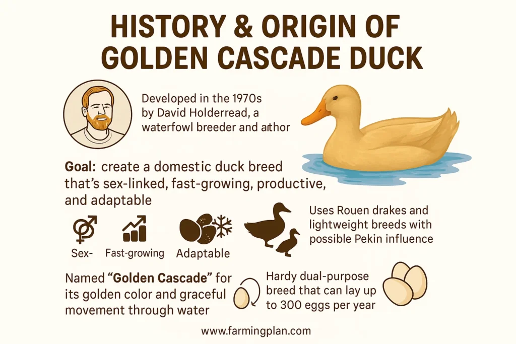 history & origin of golden cascade duck