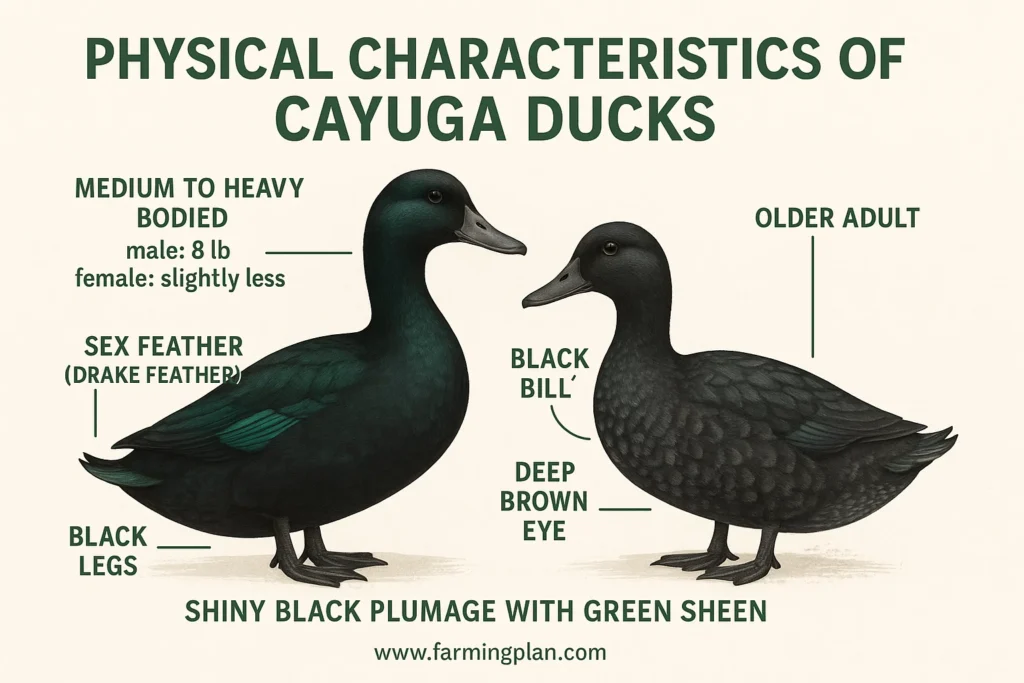 physical characteristics of cayuga ducks